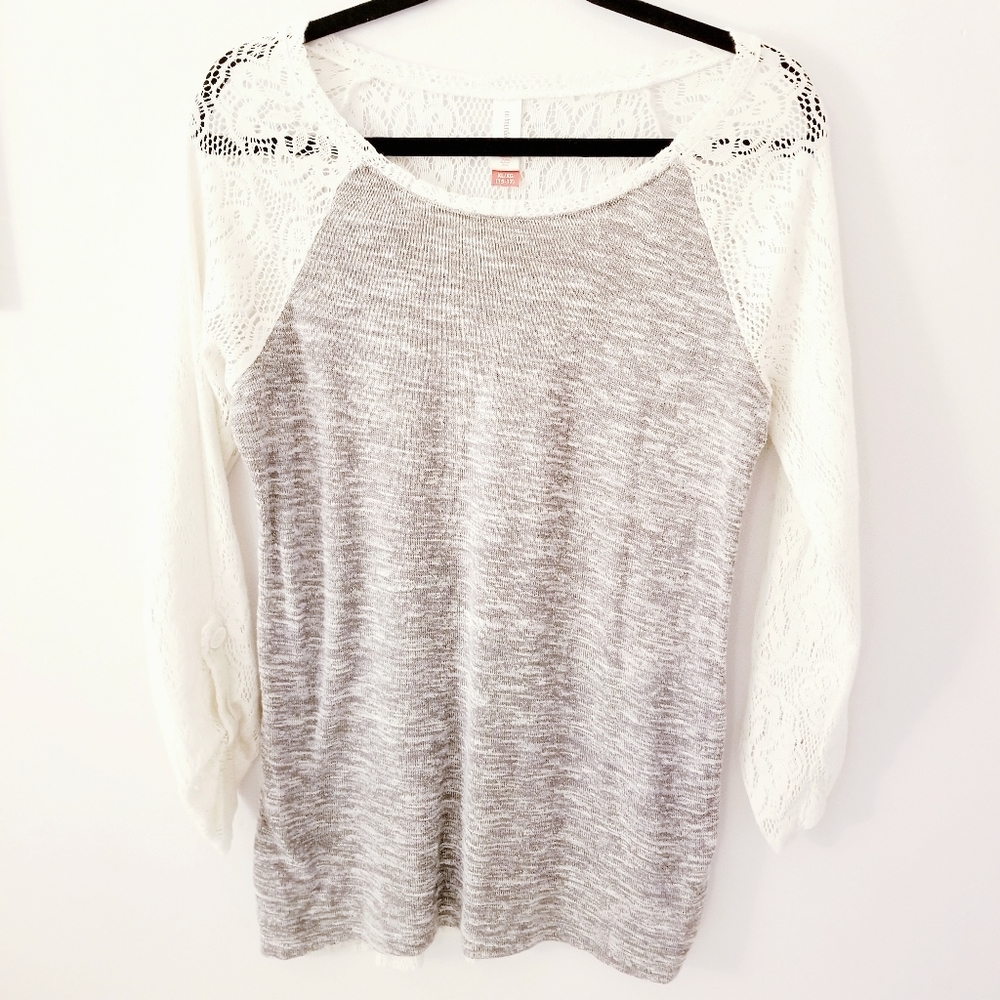 Women's lace back gray top